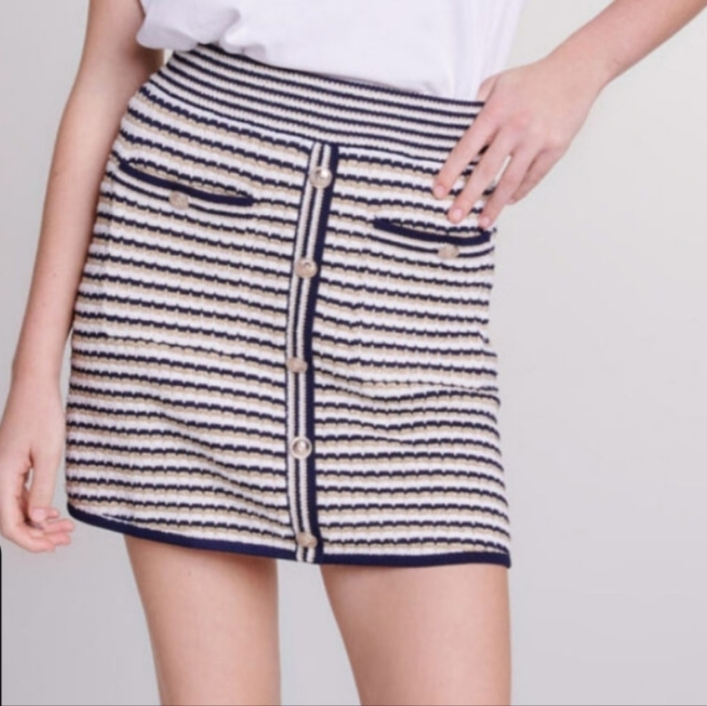 New Elie Tahari Metallic Striped Knitted Mini Skirt "Chanel Style" Small NWOT